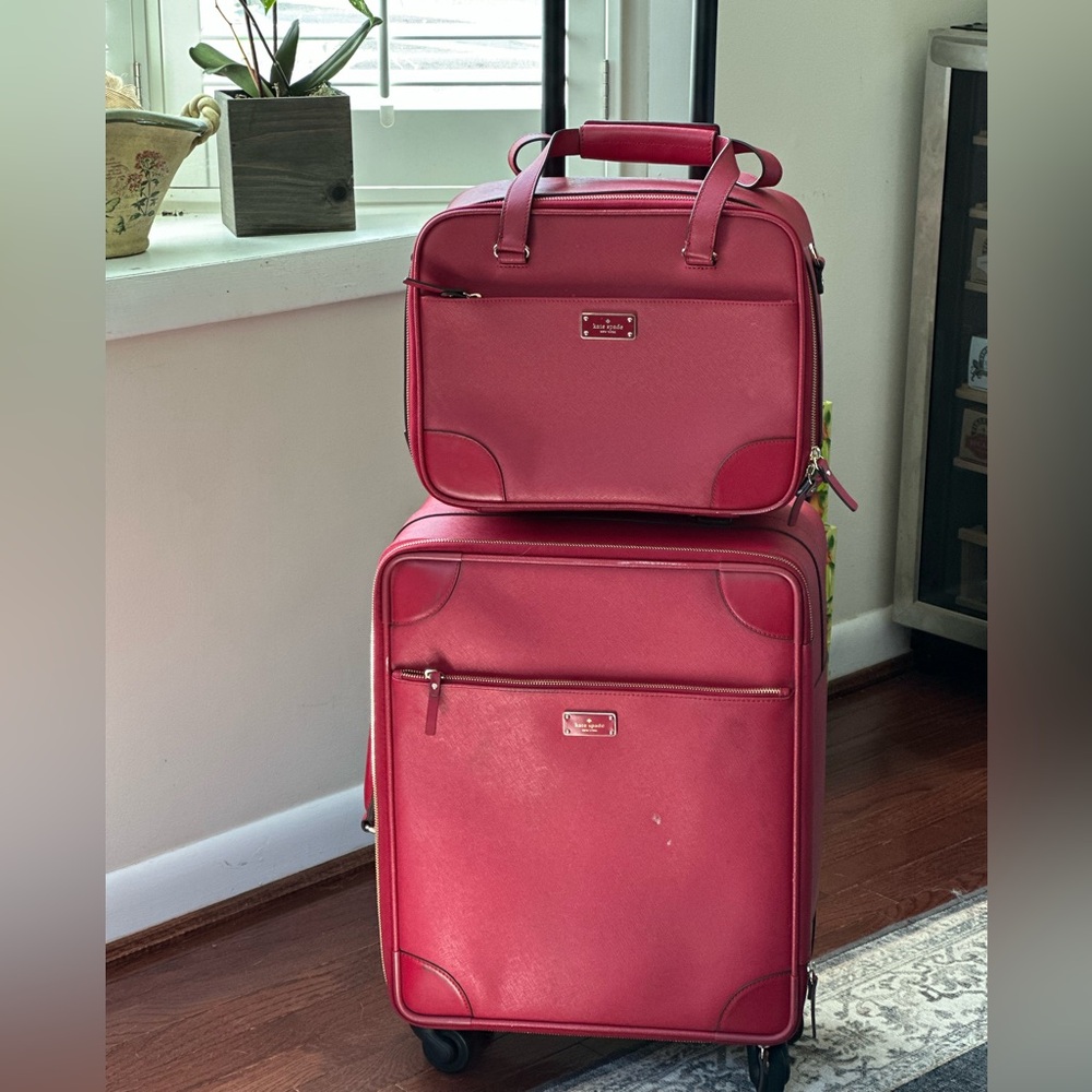 Kate Spade Red Saffiano Leather Bon Voyage Suitcase and Topper